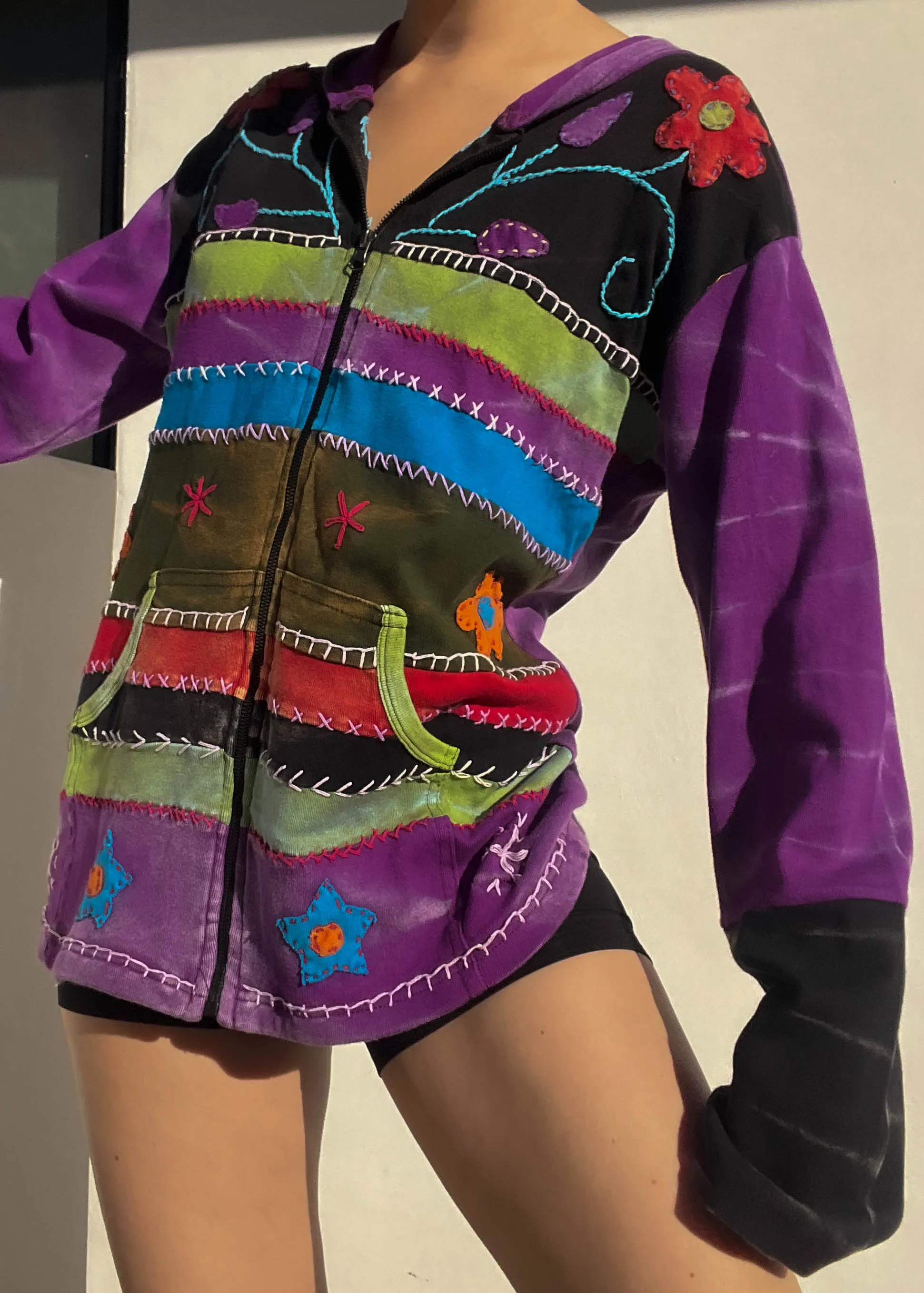 90's Patchwork Hoodie Jacket (XL)