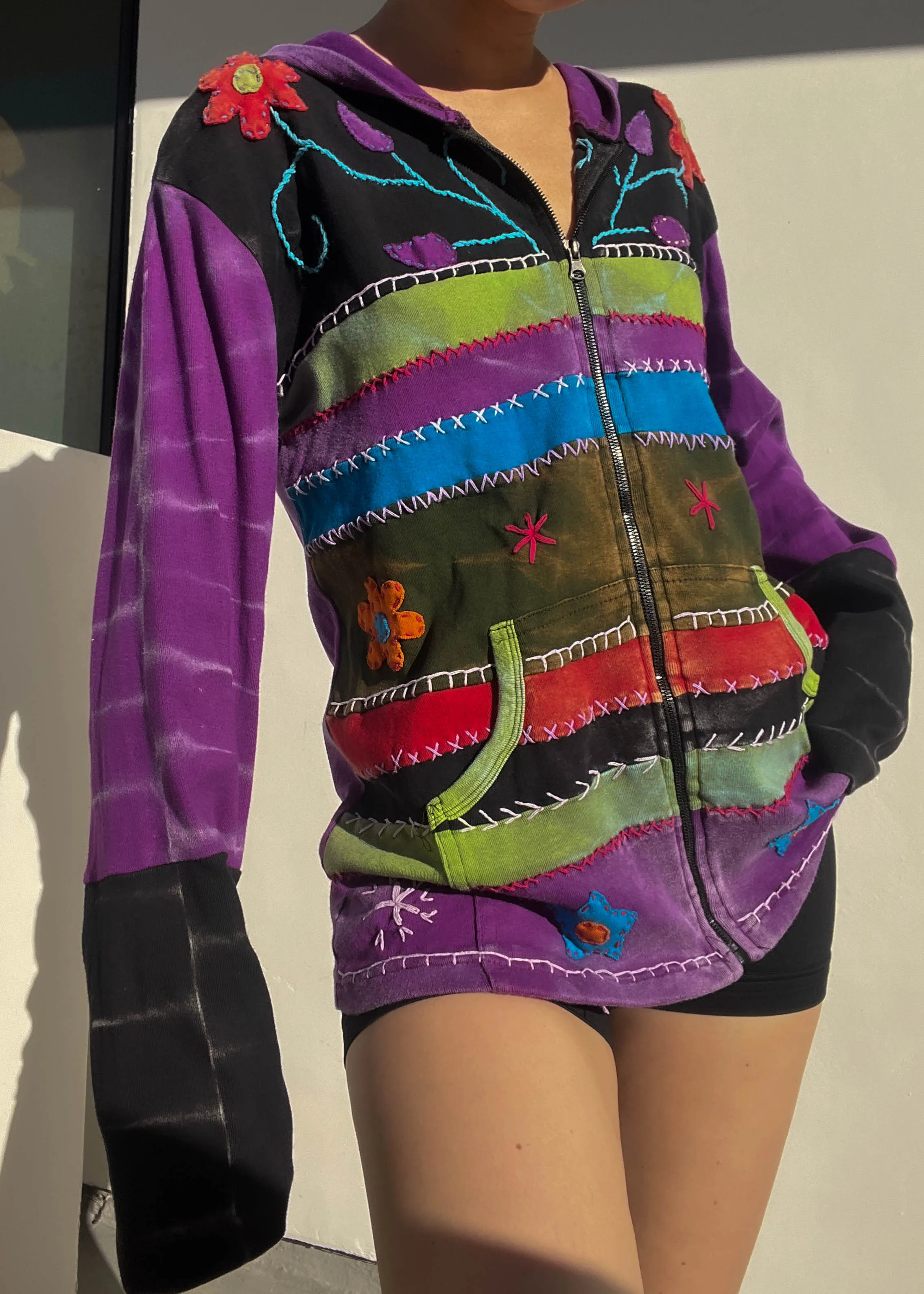 90's Patchwork Hoodie Jacket (XL)