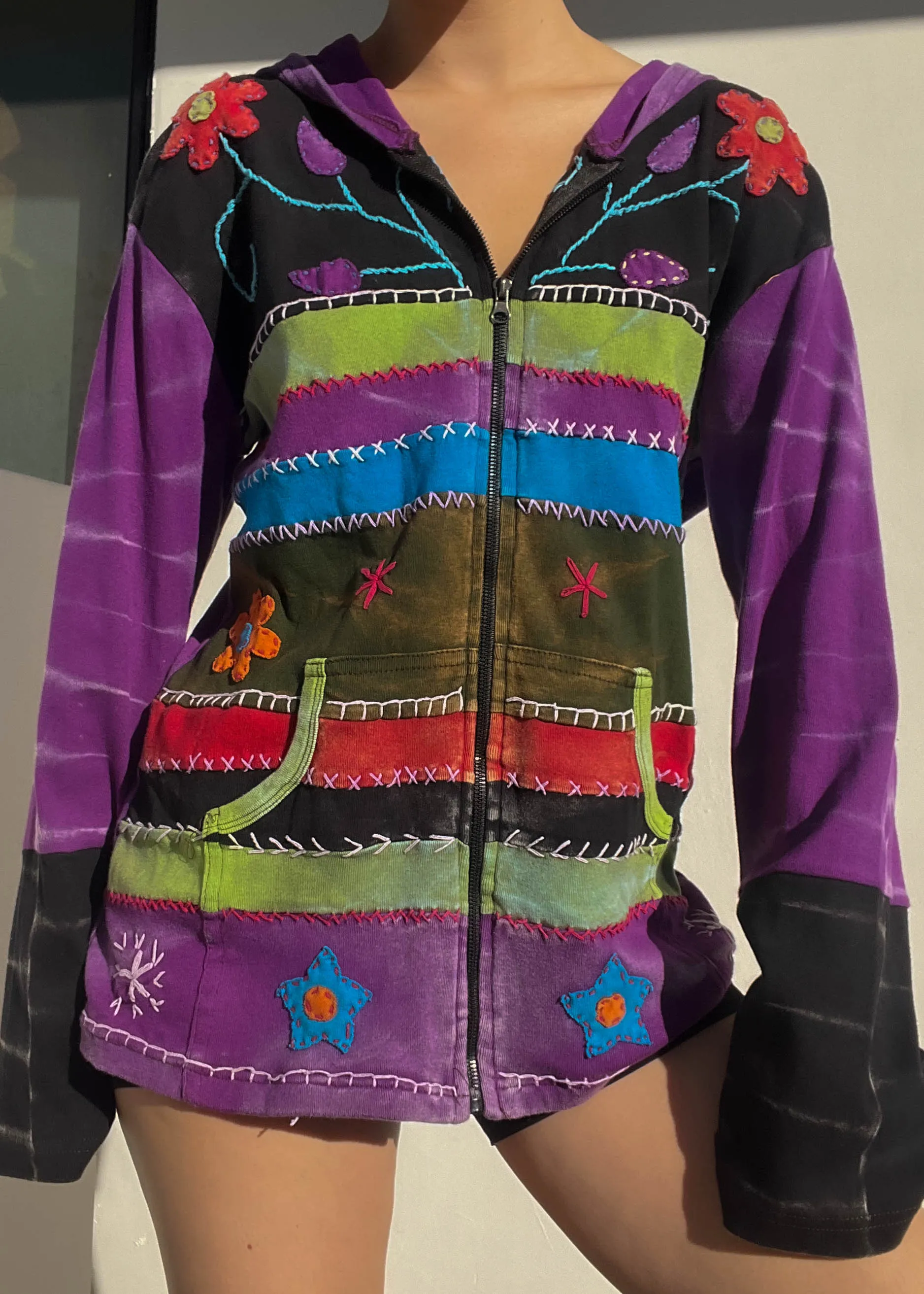 90's Patchwork Hoodie Jacket (XL)