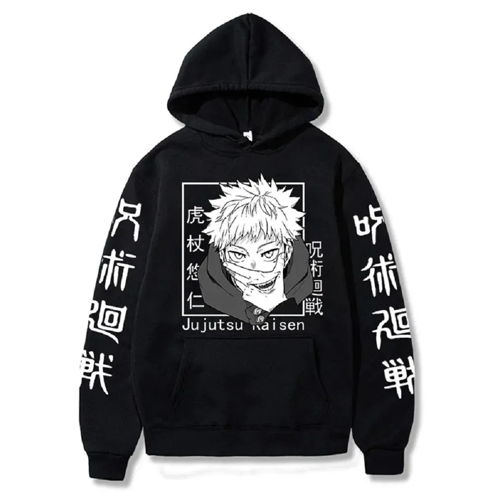 Anime Print Sweatshirts Jujutsu Kaisen Men's Hoodie Harajuku Autumn Winter Streetwear Clothe Yuji Itadori Plus Size Hoodie