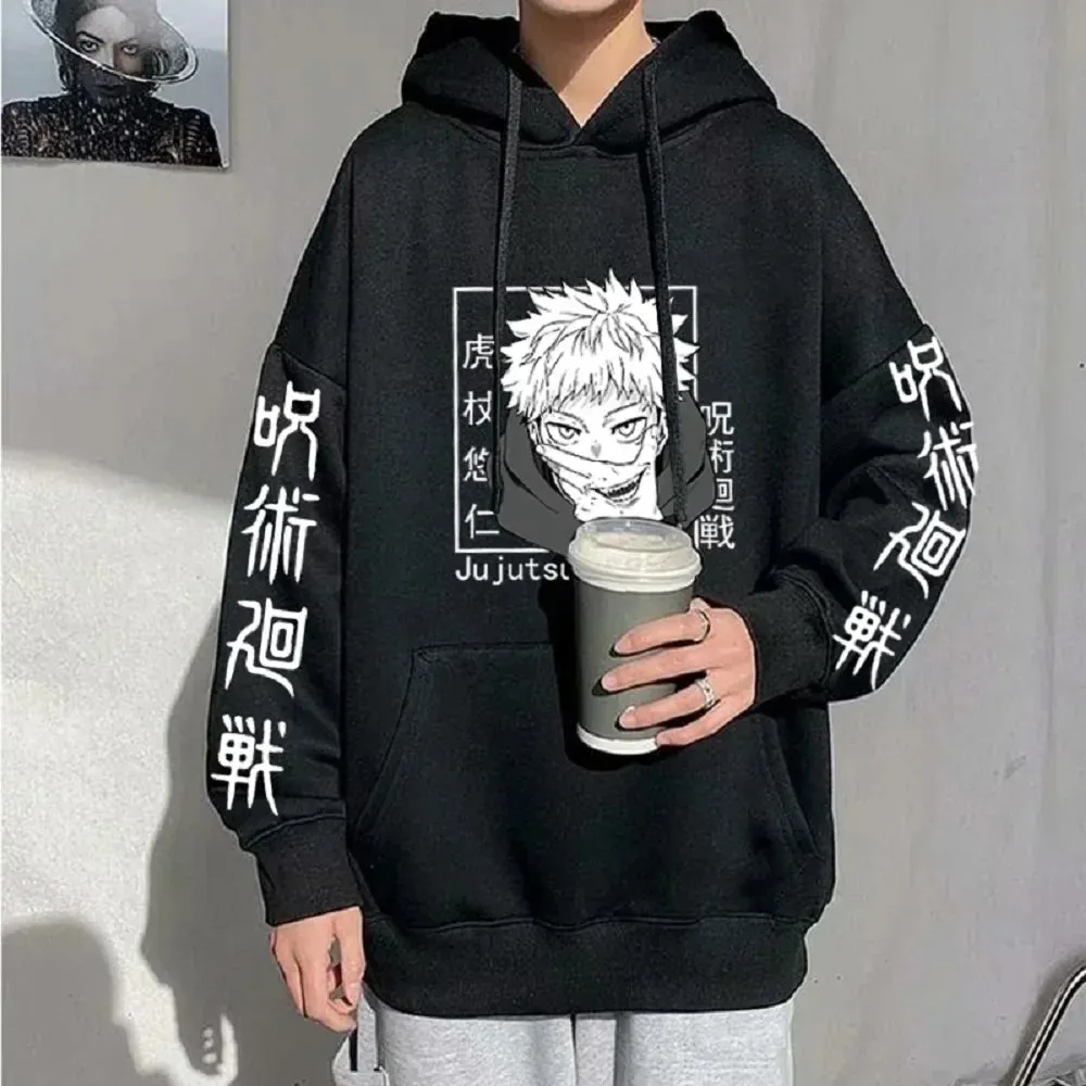 Anime Print Sweatshirts Jujutsu Kaisen Men's Hoodie Harajuku Autumn Winter Streetwear Clothe Yuji Itadori Plus Size Hoodie