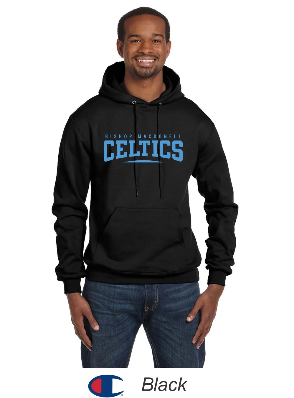 Bishop Mac Champion® Hooded Sweatshirt - Celtics Full Front Design