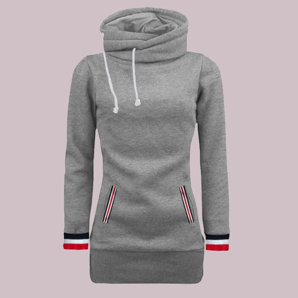 Black Ulzzang Sport Turtleneck Sweatshirt Women Warm Hooded Tunic Hoodies Slim Fit Poleron Mujer 2019 Bodysuit Red Stripe Hoodie