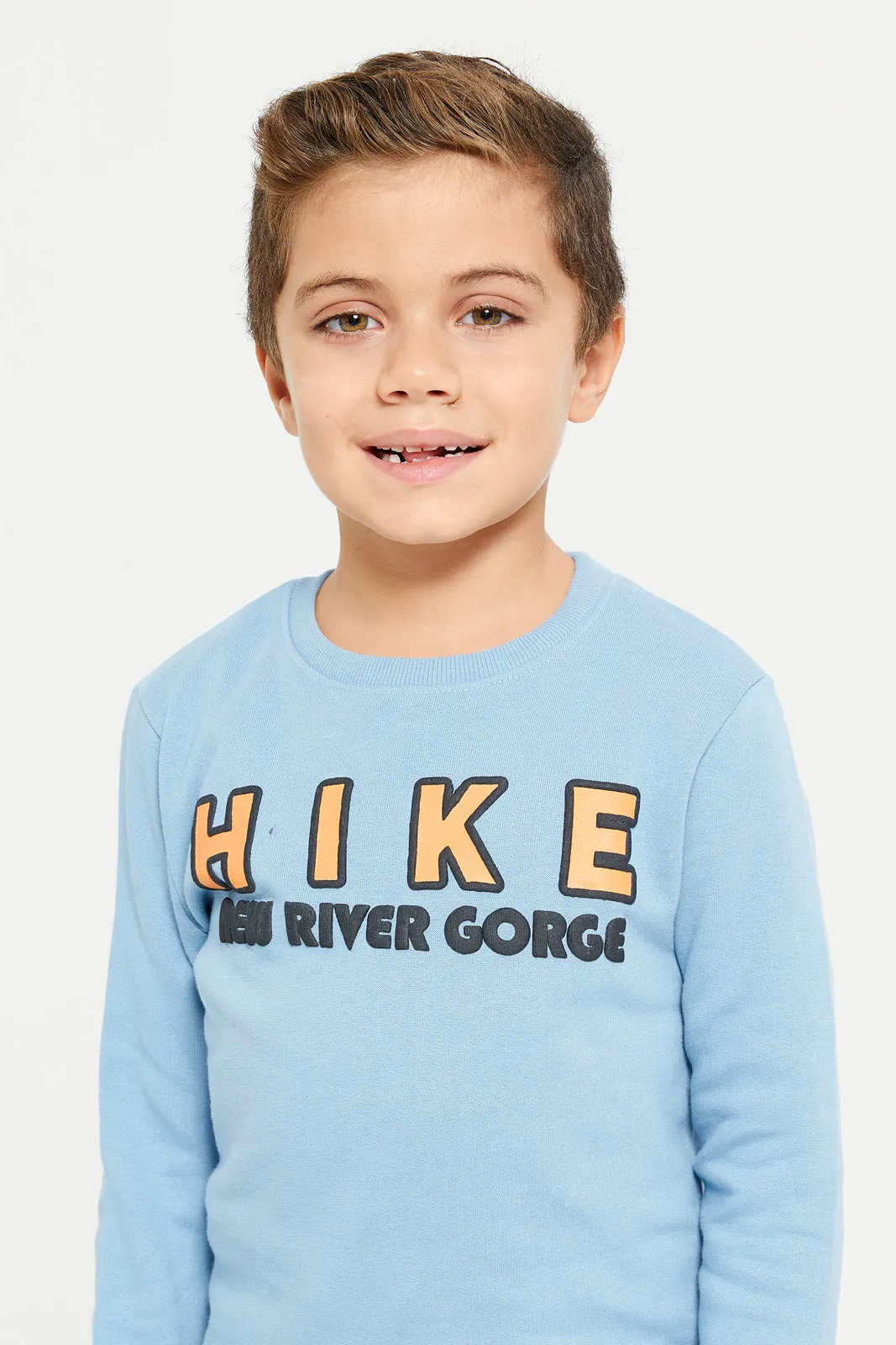 Boys Blue Printed Round Neck Sweatshirt