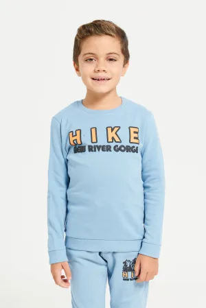 Boys Blue Printed Round Neck Sweatshirt