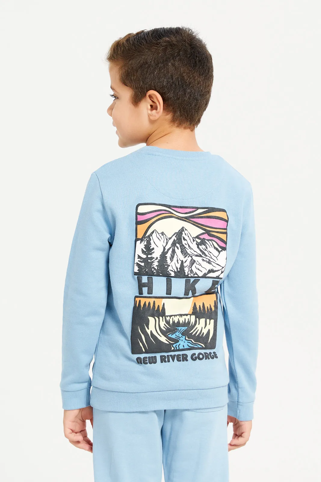 Boys Blue Printed Round Neck Sweatshirt