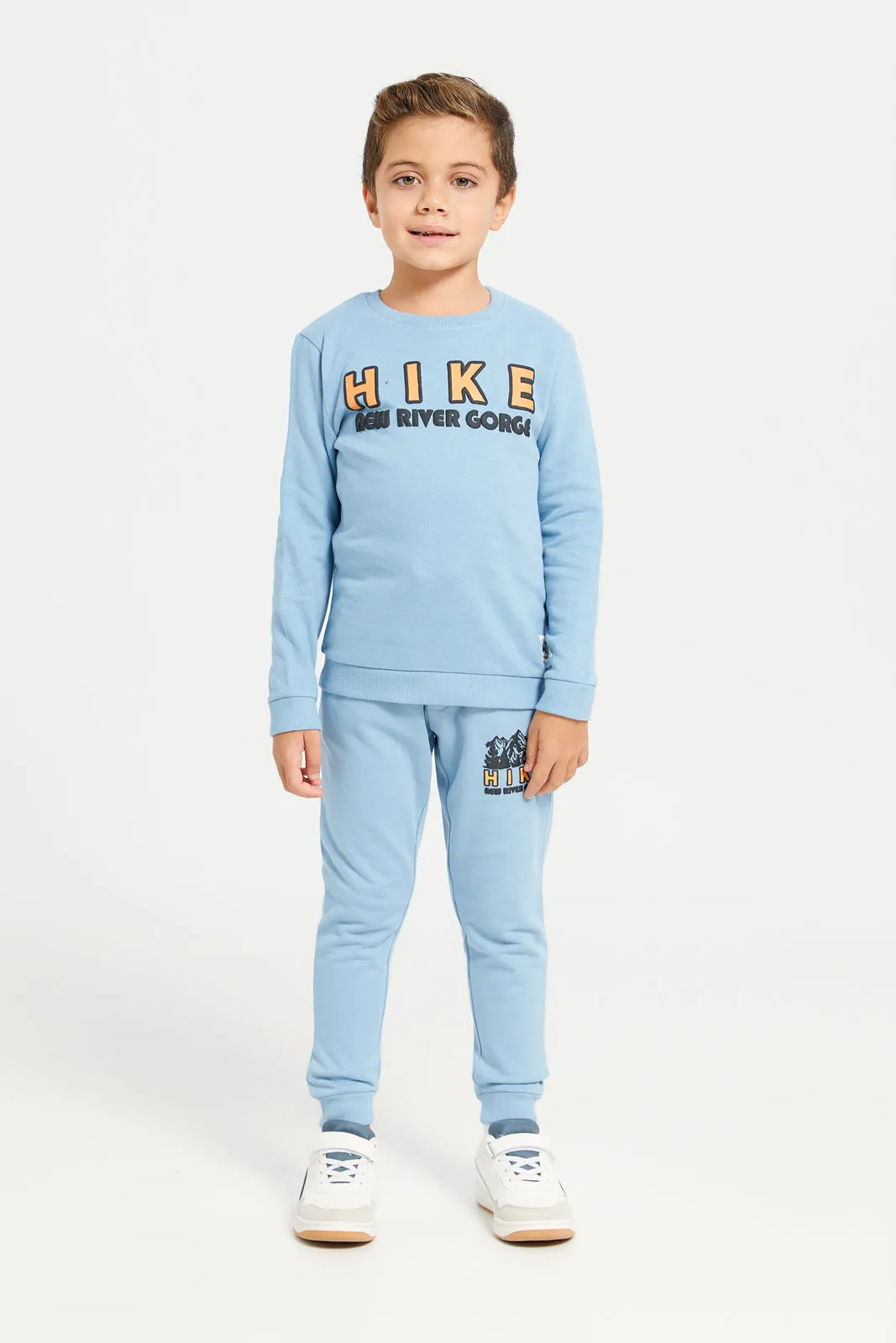 Boys Blue Printed Round Neck Sweatshirt