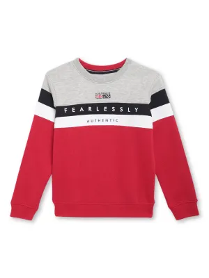 Boys Casual Red Full Sleeve Pullover Sweatshirt