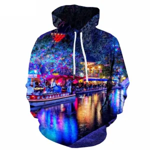 Christmas Sweatshirts men Street Hoody Anime Colorful Hoodie Print New Year Sweatshirt Printed