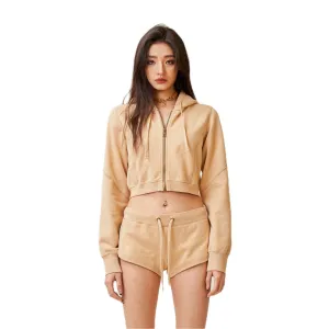 Compass Rush Short Sporty Hoodie In Sand