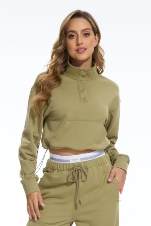 Cozy Fleece Cropped Hoodie - Moss Green