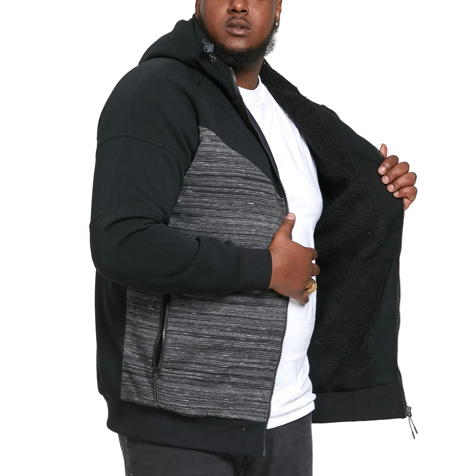 D555 Mens Clipstone Big & Tall Sherpa Lined Full Zip Hoody - Black