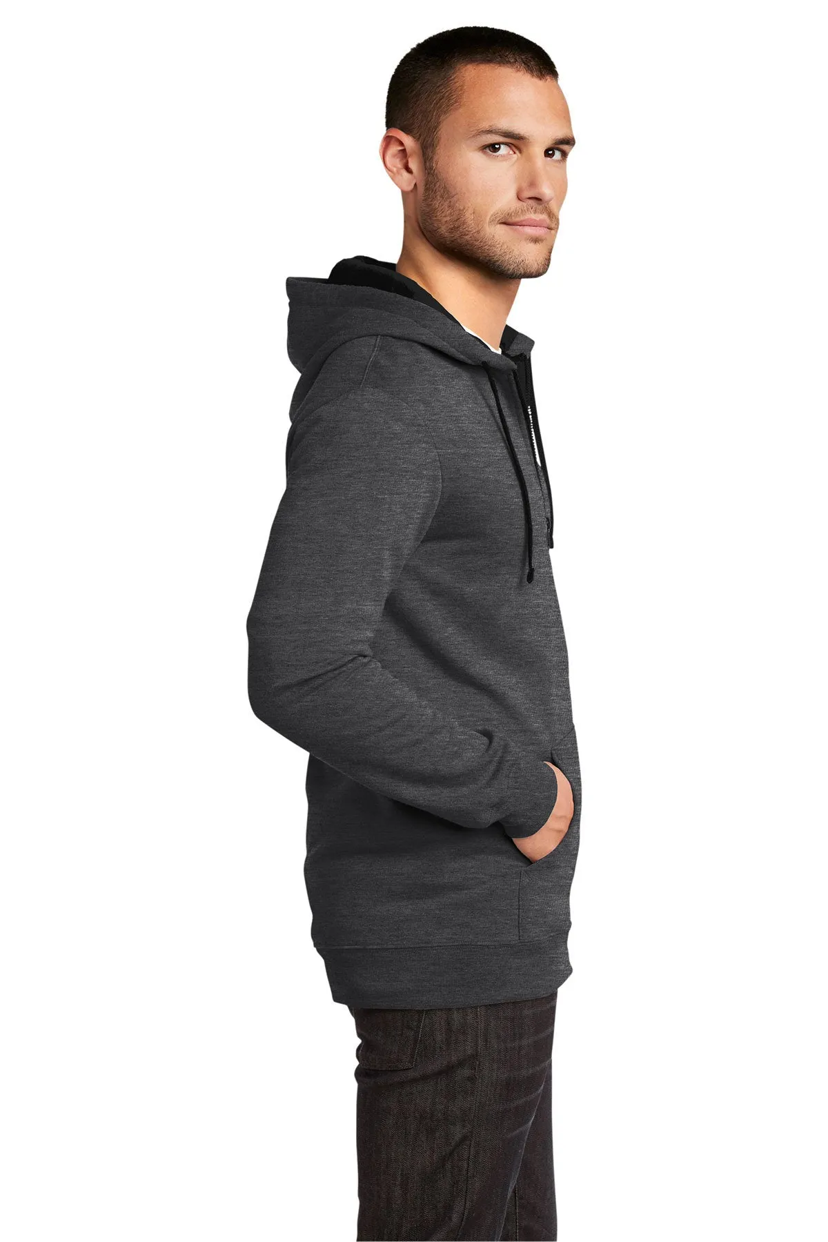 District Young Mens Concert Full-Zip Hoodies, Heathered Charcoal