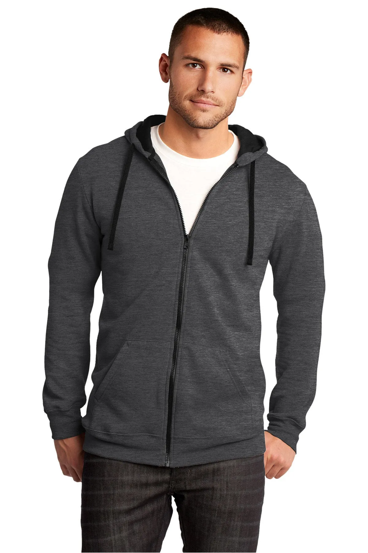 District Young Mens Concert Full-Zip Hoodies, Heathered Charcoal