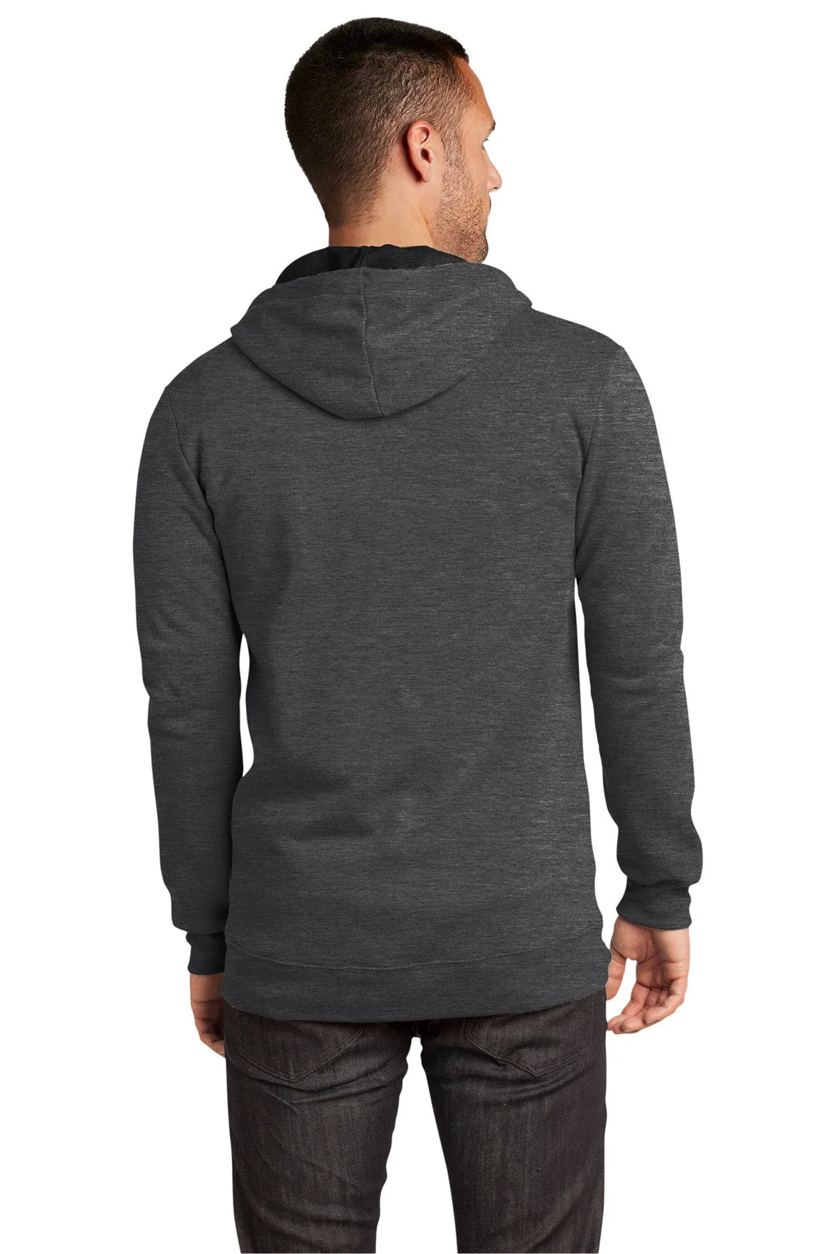 District Young Mens Concert Full-Zip Hoodies, Heathered Charcoal