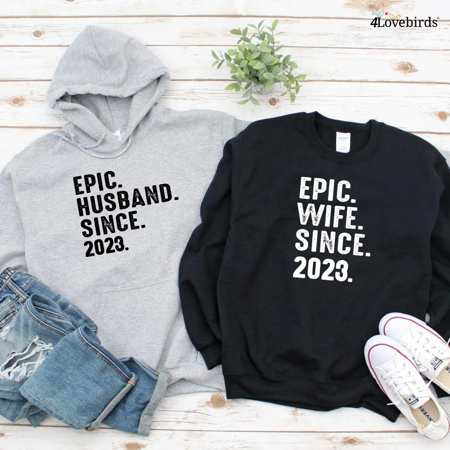 Epic Husband-Wife Since [Date] Custom Matching Set | Couple's Anniversary Outfit Gift | Unique Presents for Him & Her