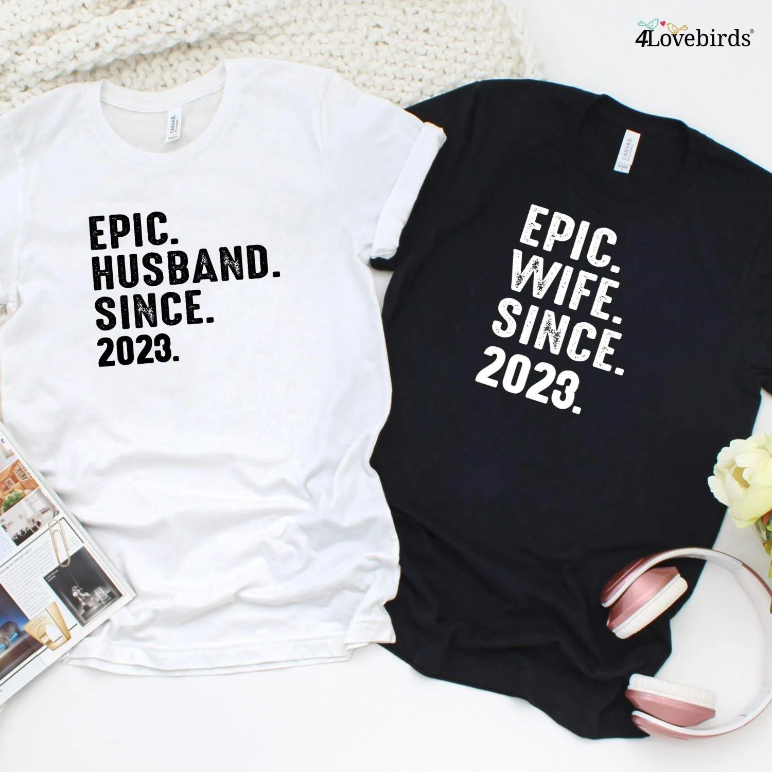 Epic Husband-Wife Since [Date] Custom Matching Set | Couple's Anniversary Outfit Gift | Unique Presents for Him & Her