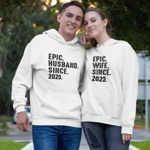 Epic Husband-Wife Since [Date] Custom Matching Set | Couple's Anniversary Outfit Gift | Unique Presents for Him & Her