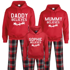 Family Believes Personalised Christmas Hoodie Yuletide Pyjama Set- Red