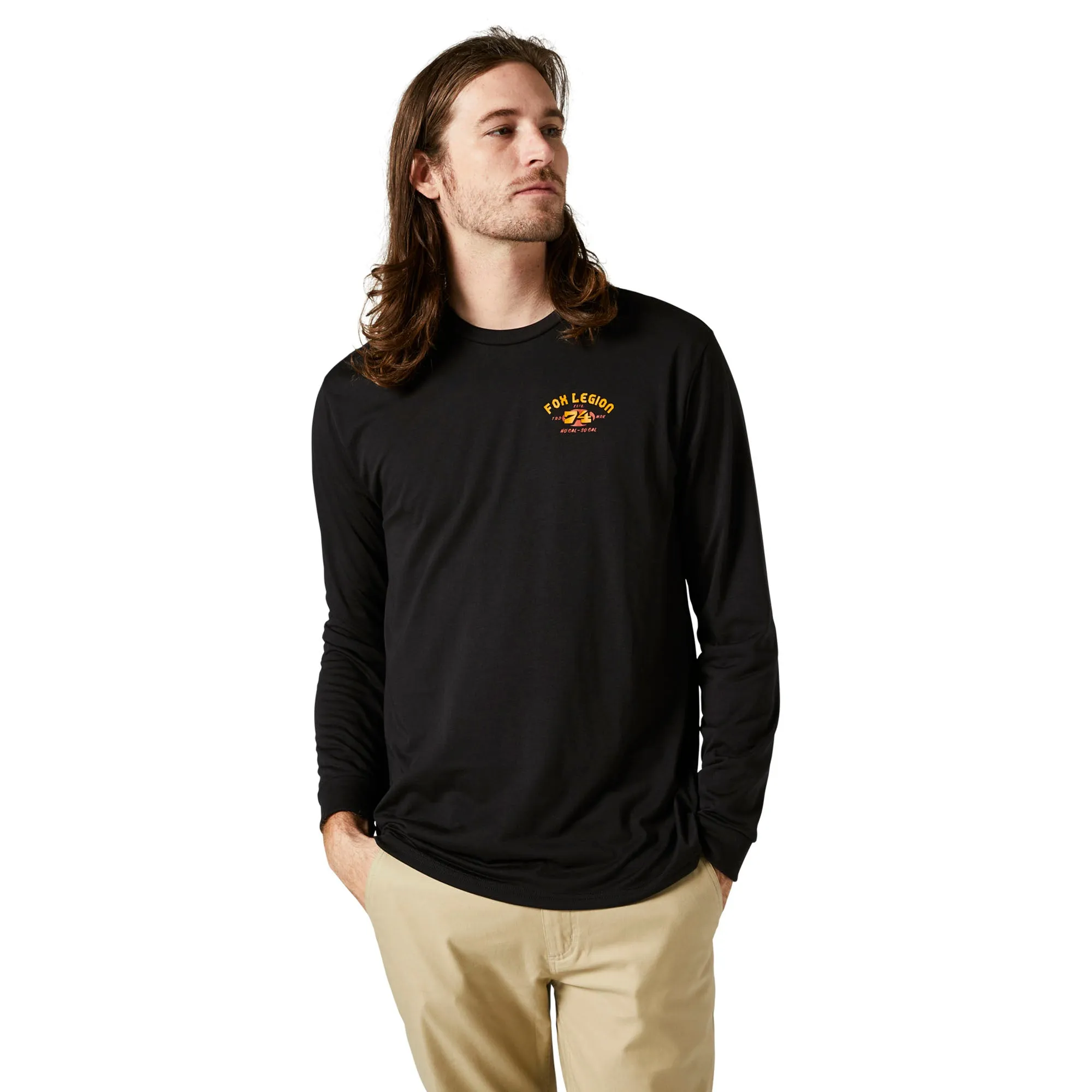 Fox Racing  Mens Black At Bay Tech Tee T-Shirt Long Sleeve TruDri Crew Neck