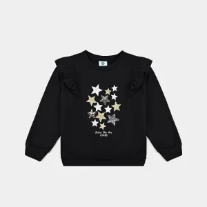 Girls Cotton Terry Sweatshirt Star-BLACK