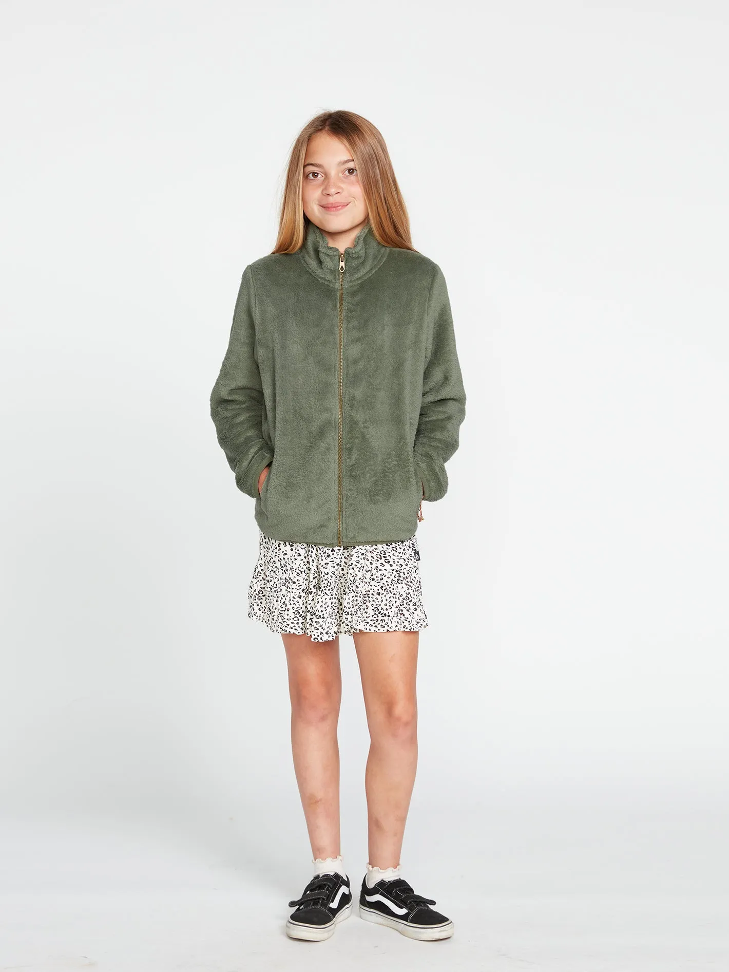 Girls Pheelin Phuzzy Zip Fleece - Light Army