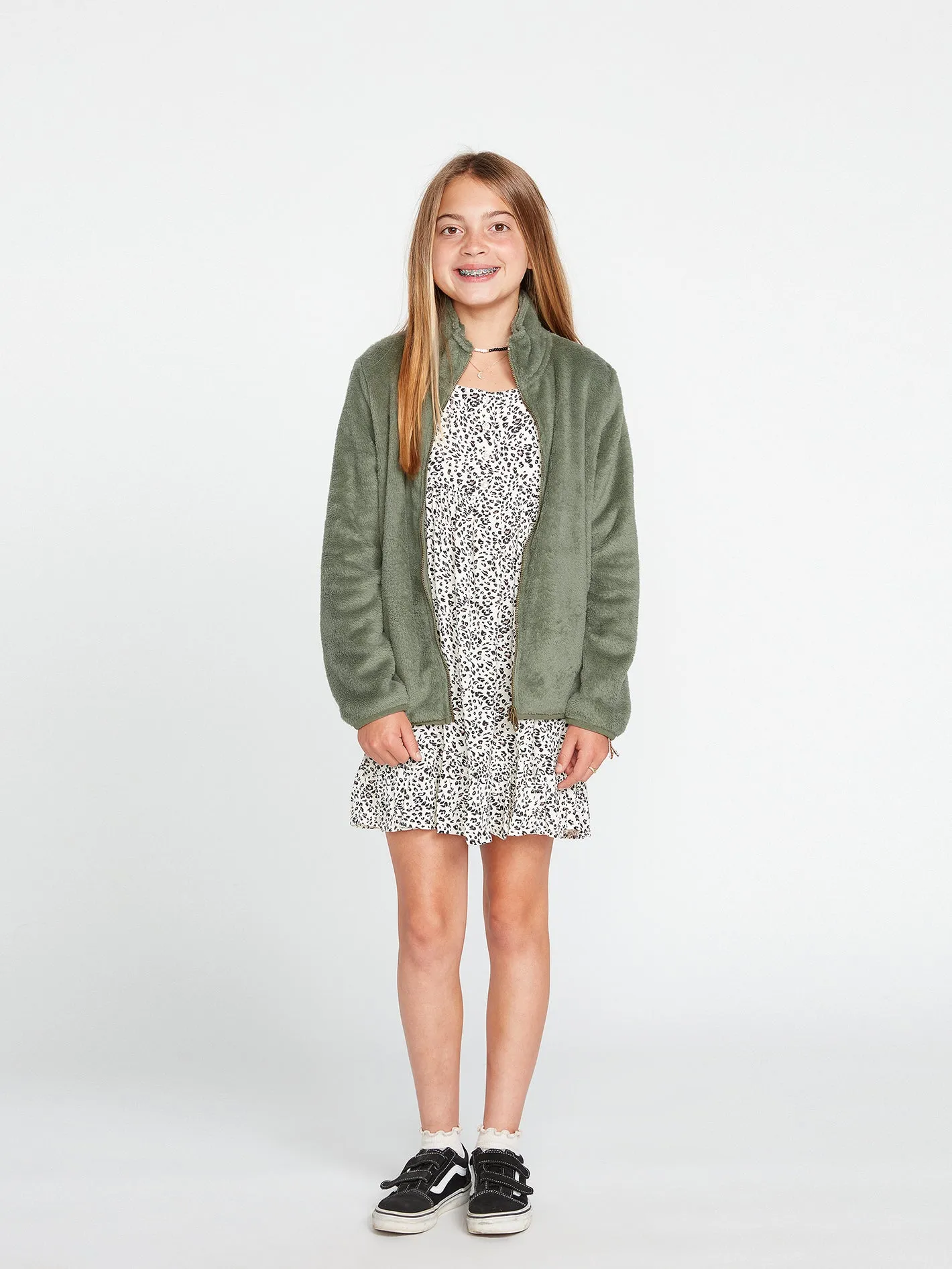 Girls Pheelin Phuzzy Zip Fleece - Light Army