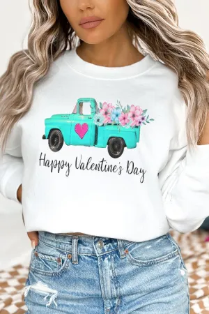 Happy Valentine's Day Pink Heart Truck Sweatshirt