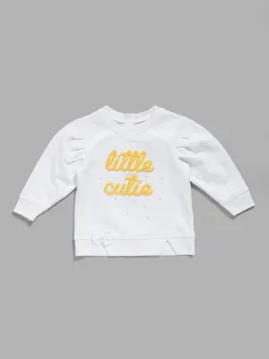 HOP Baby Typography Embellished White Sweatshirt