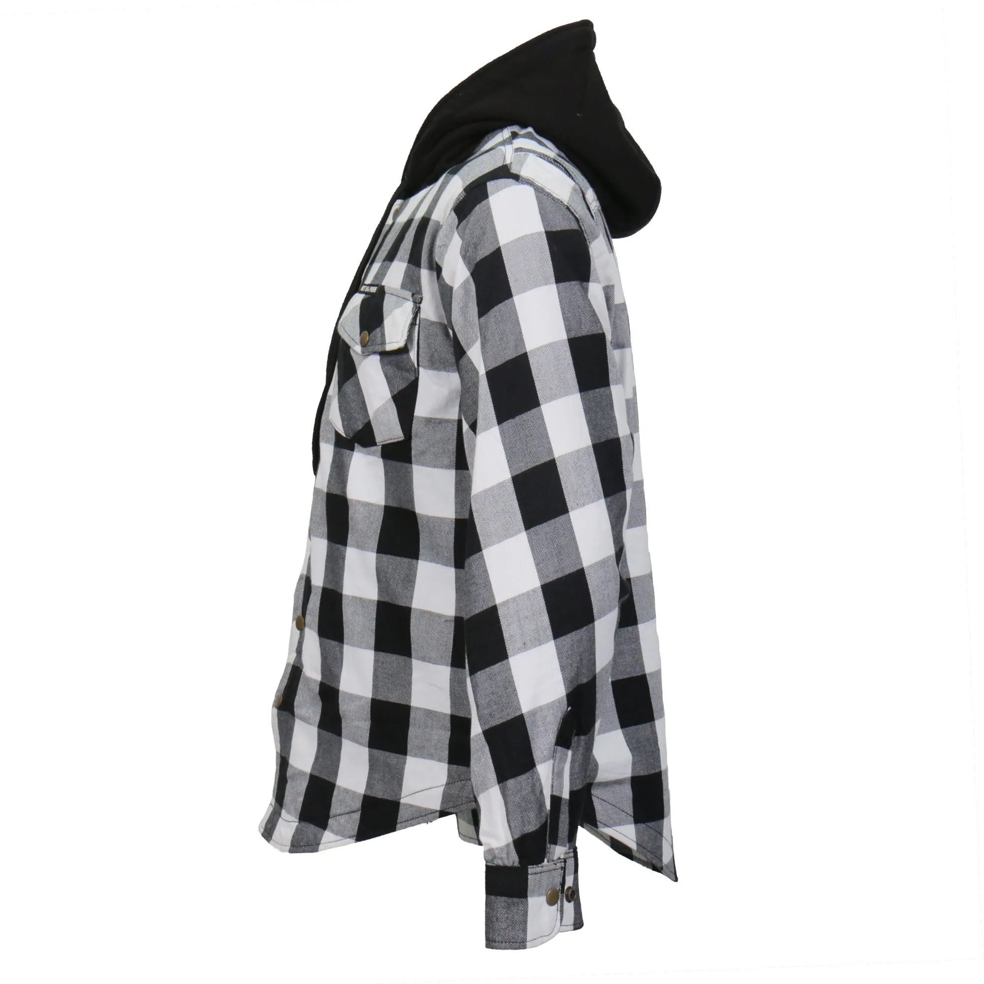 Hot Leathers JKM3006 Men’s Motorcycle Black and White Hooded Armored Flannel Biker Jacket