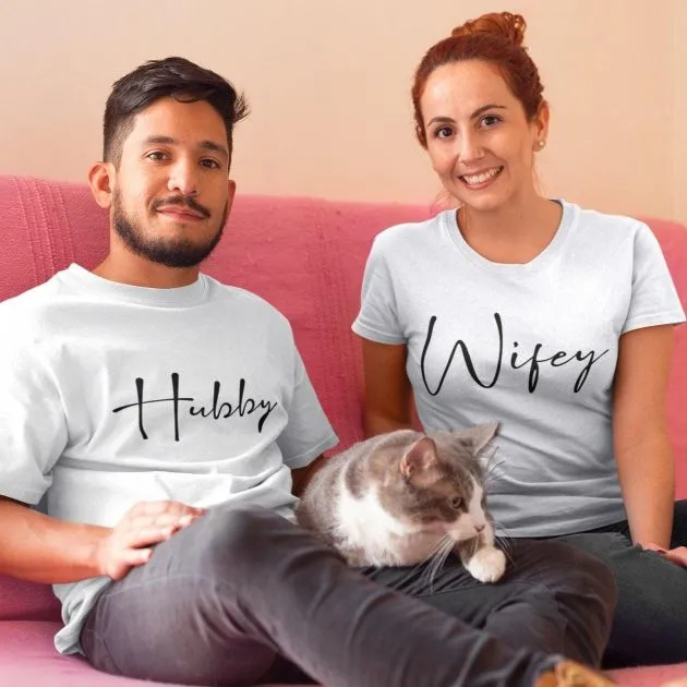 Hubby Wifey Just Married Matching Outfits Set - Perfect for Honeymoon, Bridal Gift Engagement