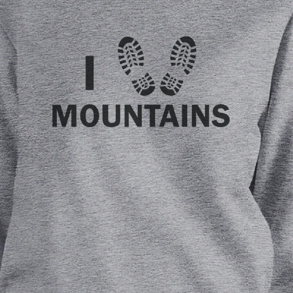 I Heart Mountains Grey Sweatshirt Unique Design Pullover Fleece