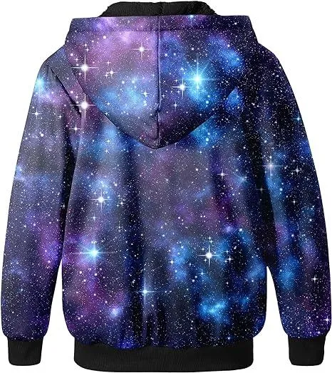 Kid's Sherpa Lined Fleece Space Printed Hoodie-ZPK007294