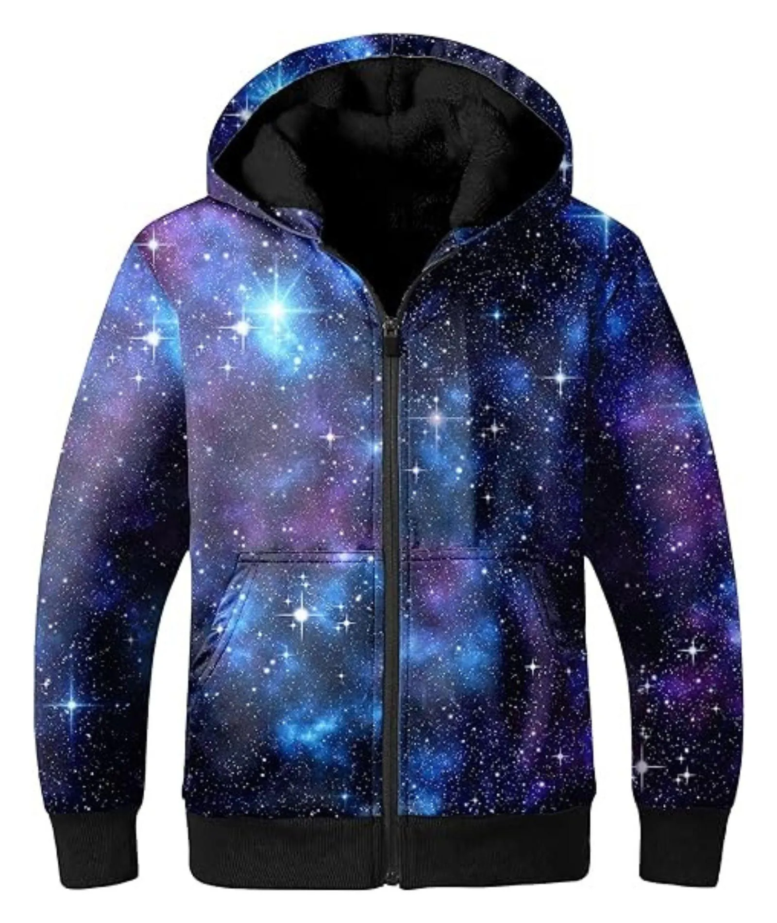 Kid's Sherpa Lined Fleece Space Printed Hoodie-ZPK007294