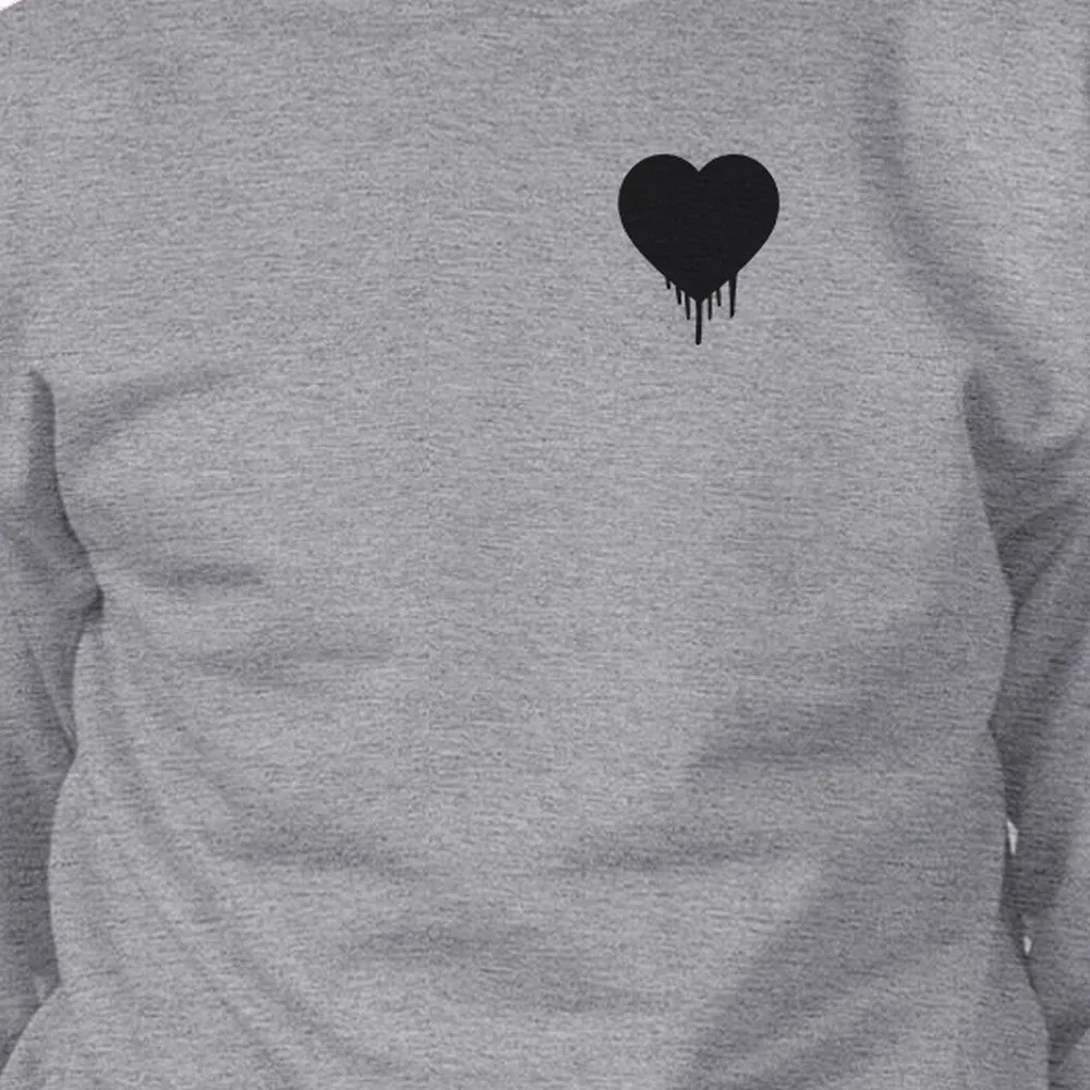 Melting Heart Unisex Gray Graphic Sweatshirt Cute Pocket Design