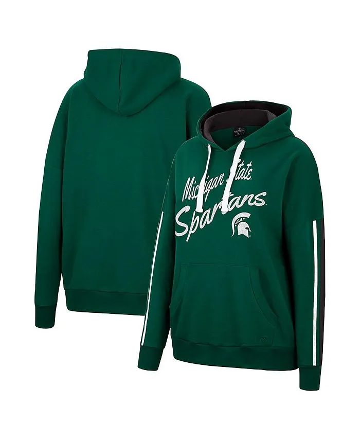 Michigan State Spartans Serena Colosseum Women's Green Striped Hoodie Pullover With Large Sleeves ,  green