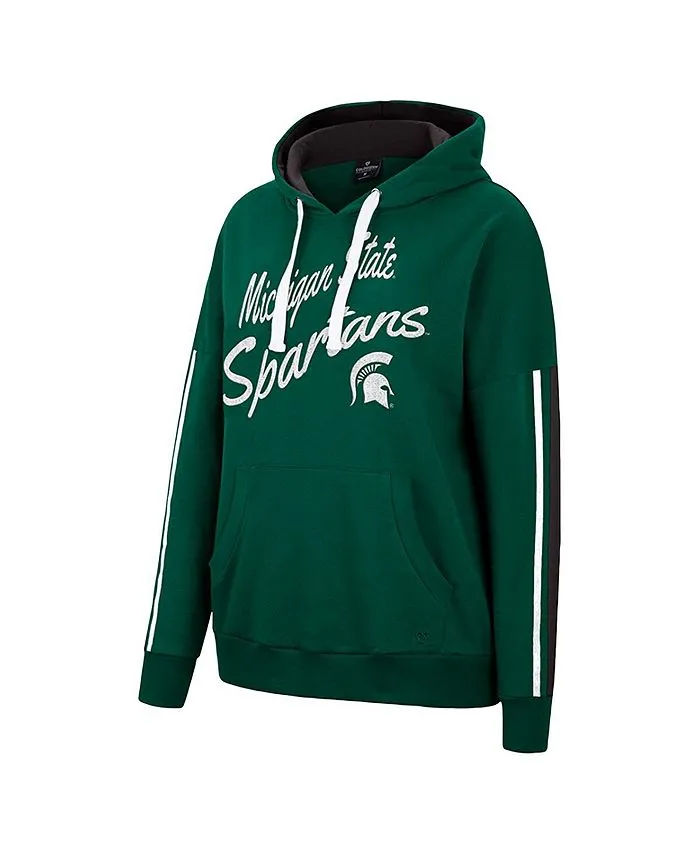 Michigan State Spartans Serena Colosseum Women's Green Striped Hoodie Pullover With Large Sleeves ,  green