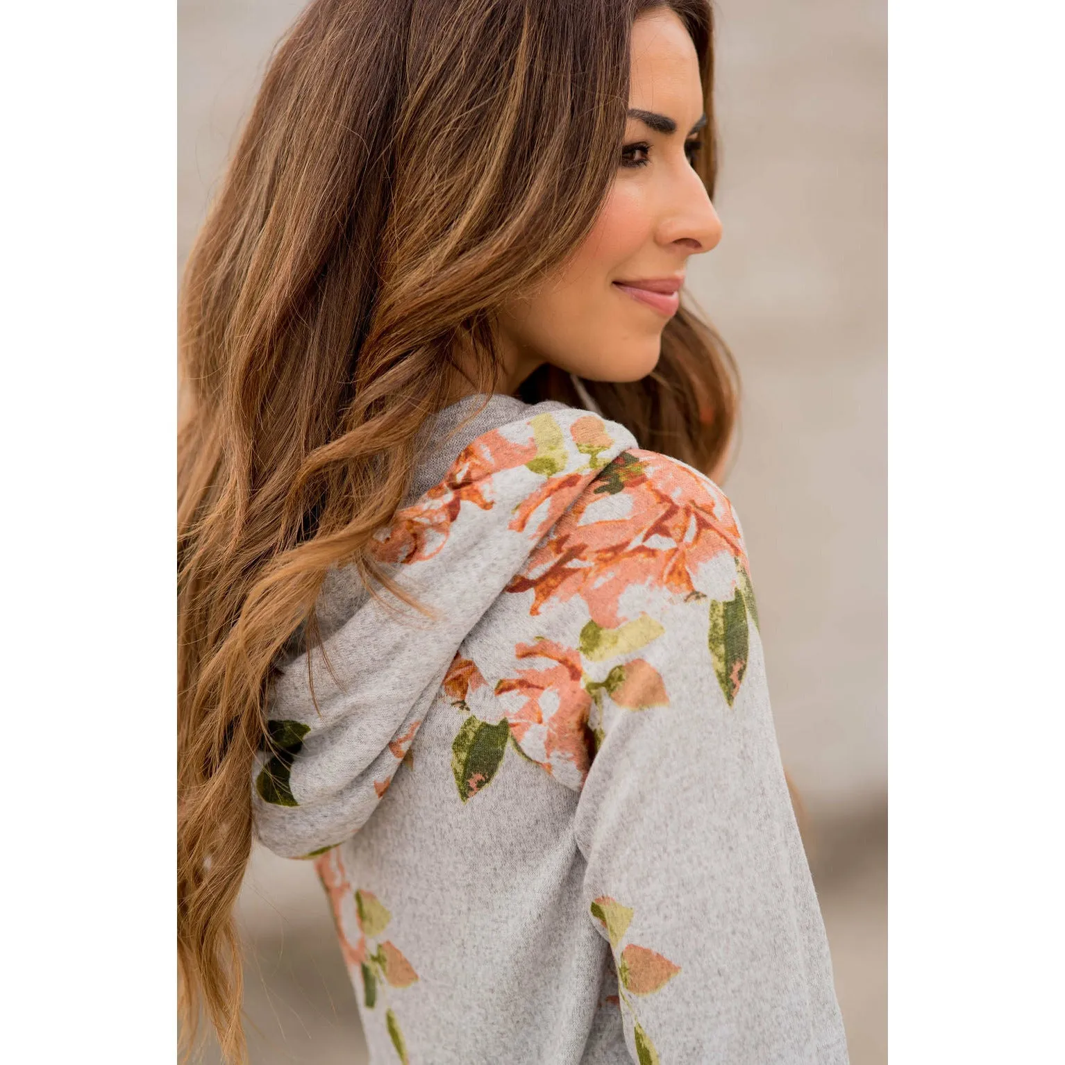 Peach Floral Grey Hoodie