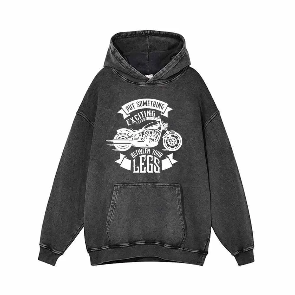 Put Something Exciting Motorcycle Vintage Washed Hoodie