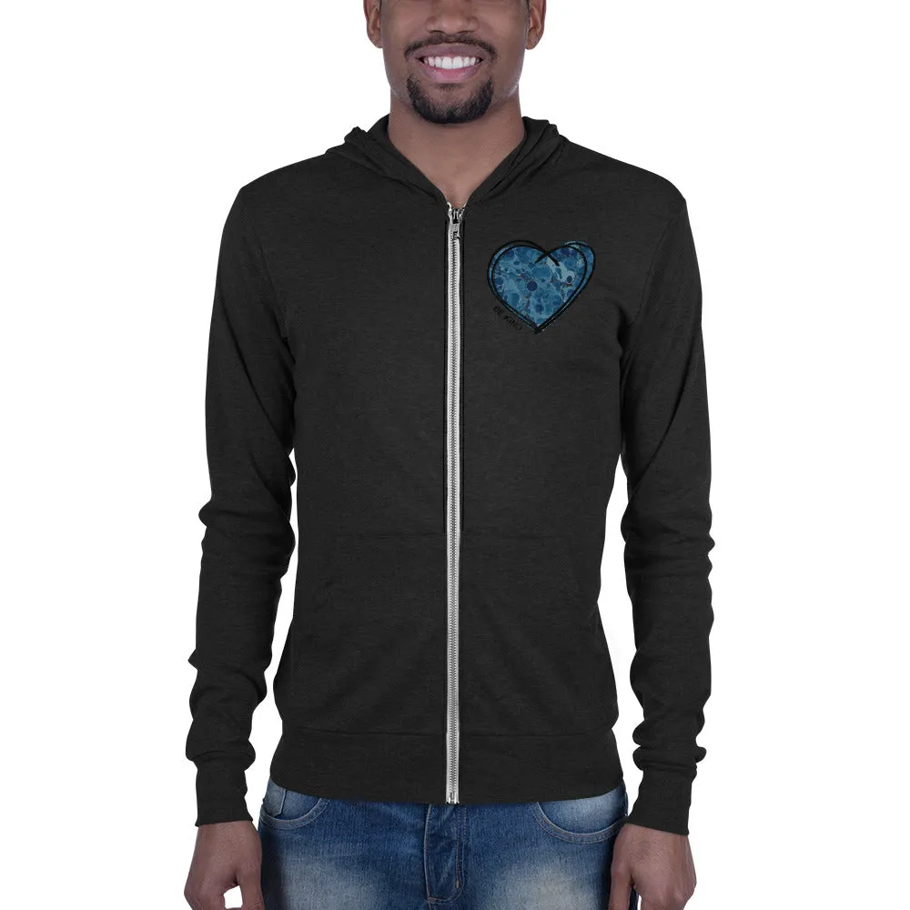 "BLUE HEART" LIGHT-WEIGHT ZIP HOODIE