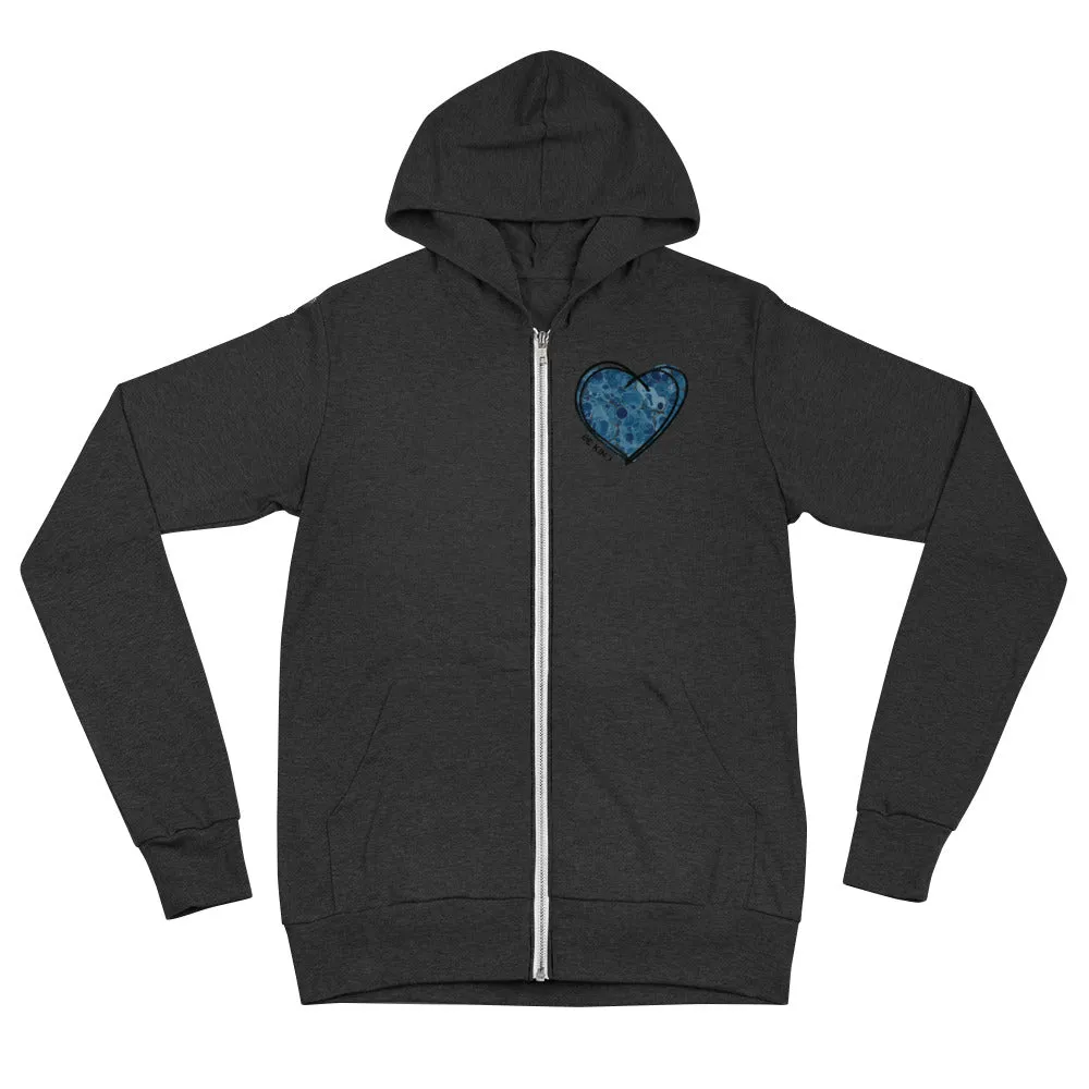 "BLUE HEART" LIGHT-WEIGHT ZIP HOODIE