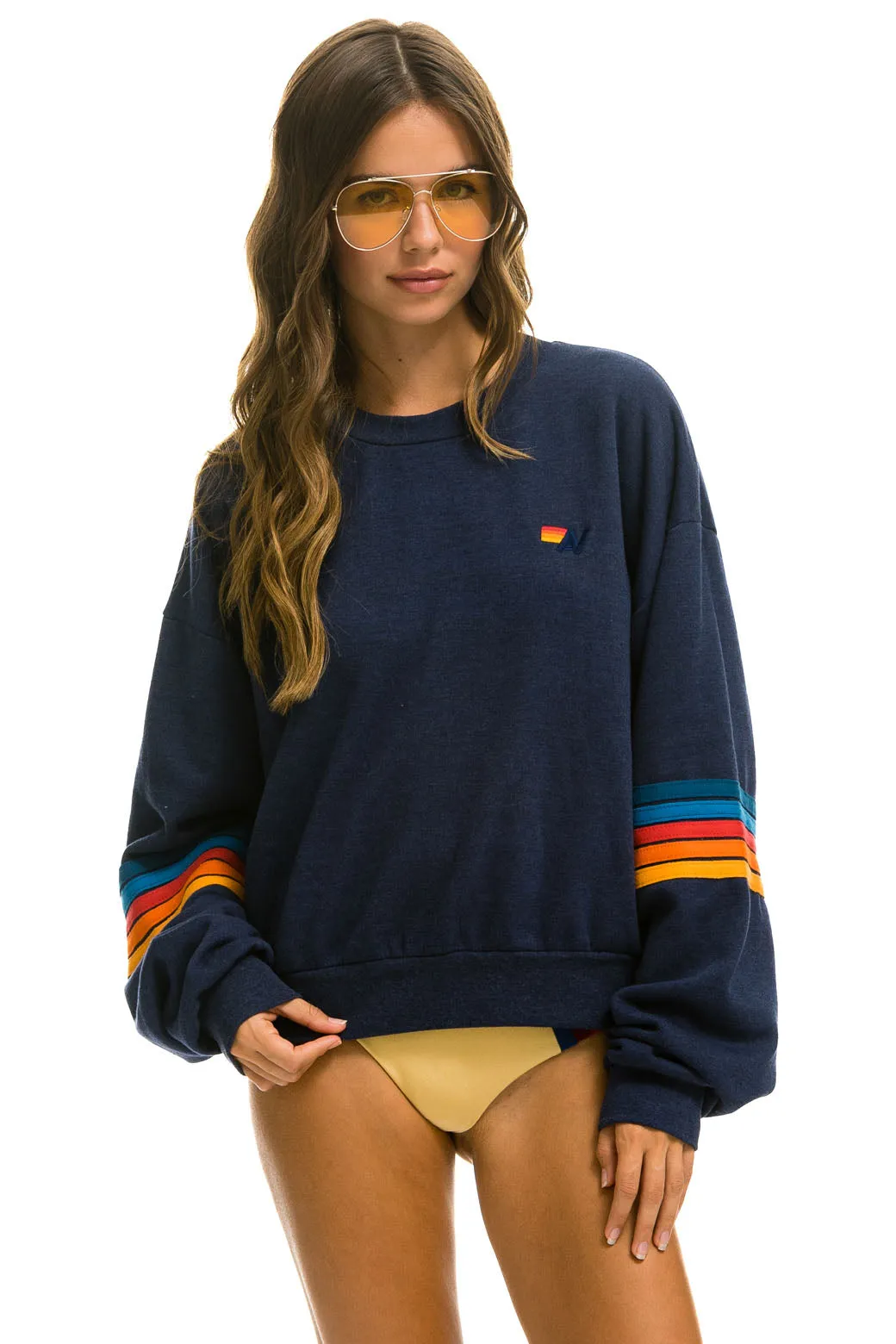 Rainbow Stitch Crew Sweatshirt Relaxed ~ Navy