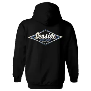 Seaside Surf Shop Mens Vintage Logo Hooded Pullover Sweatshirt - Black