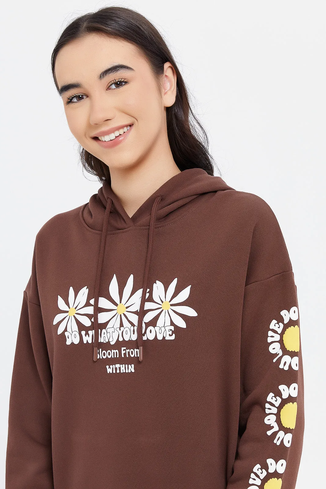 Senior Girls Brown Oversize Hooded Sweatshirts