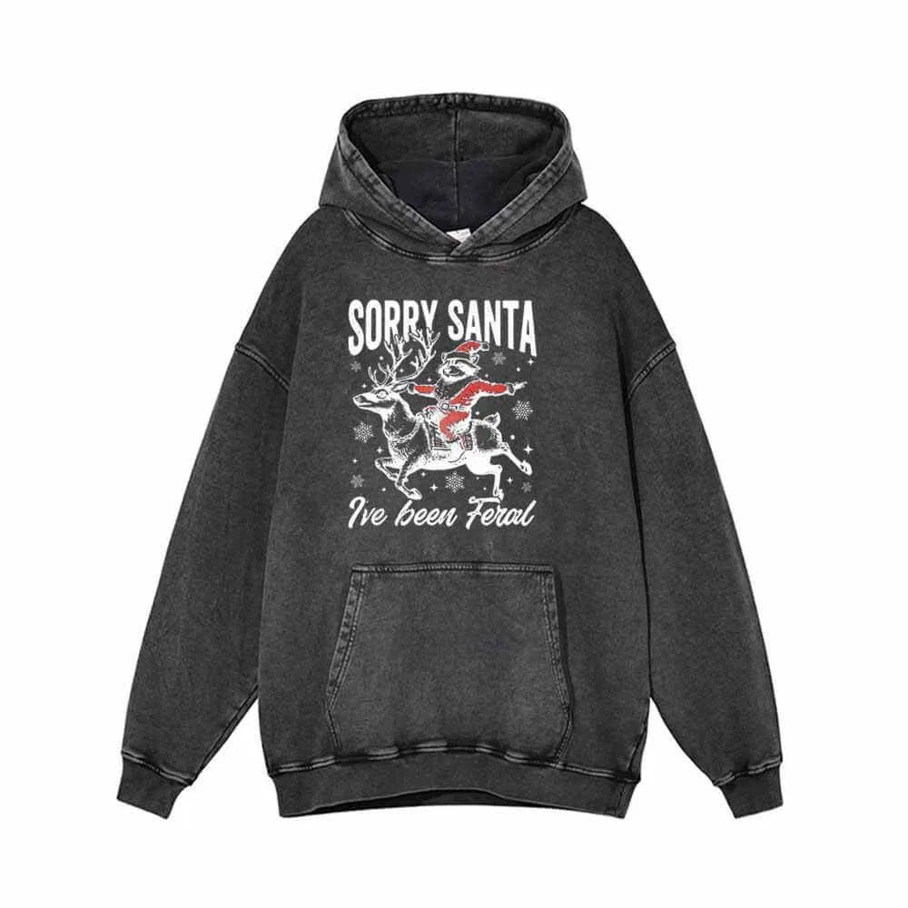 Sorry Santa I’ve Been Fend Raccoon and Elk Vintage Washed Hoodie