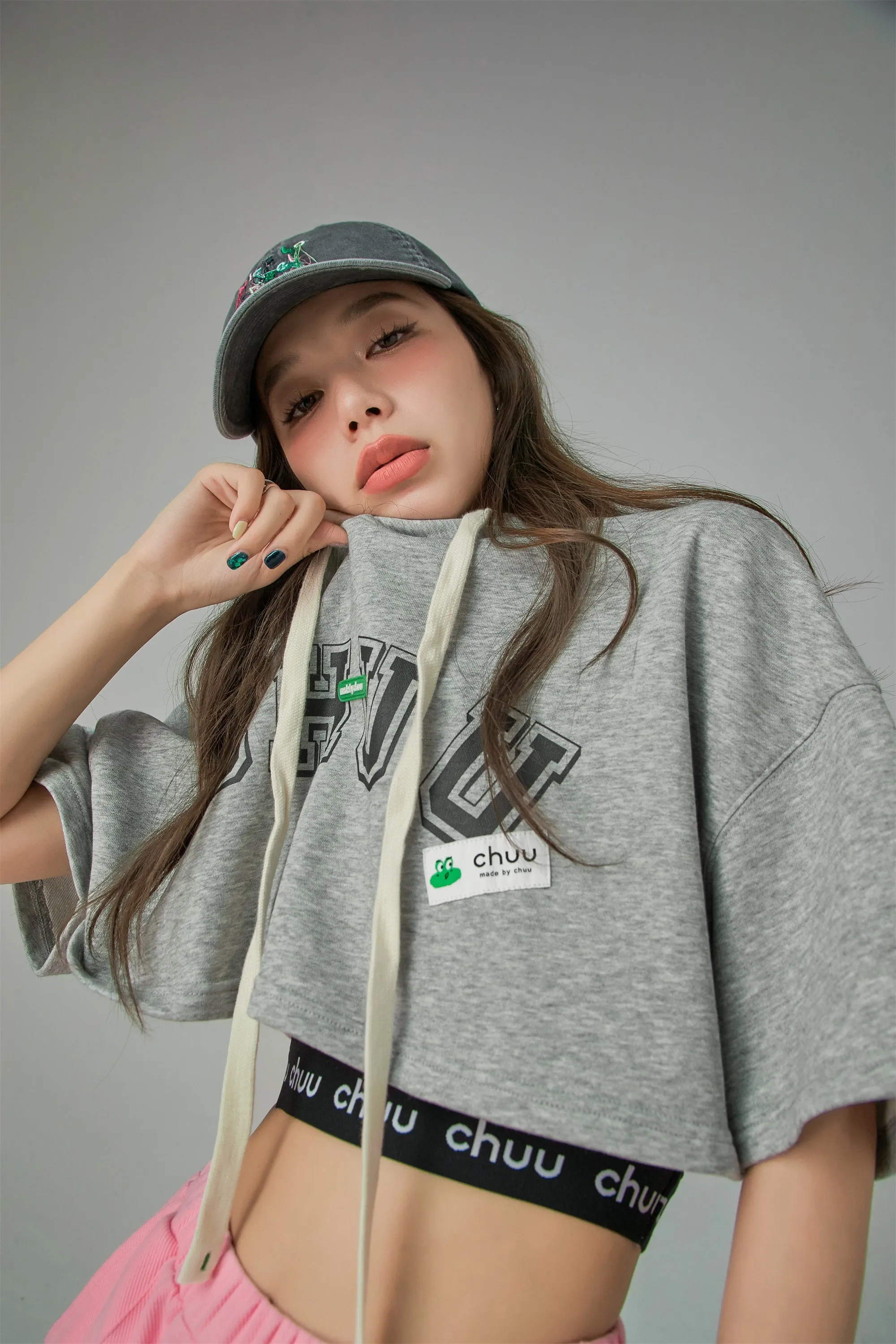 Sporty Chuu Logo Loose Fit Hoodie