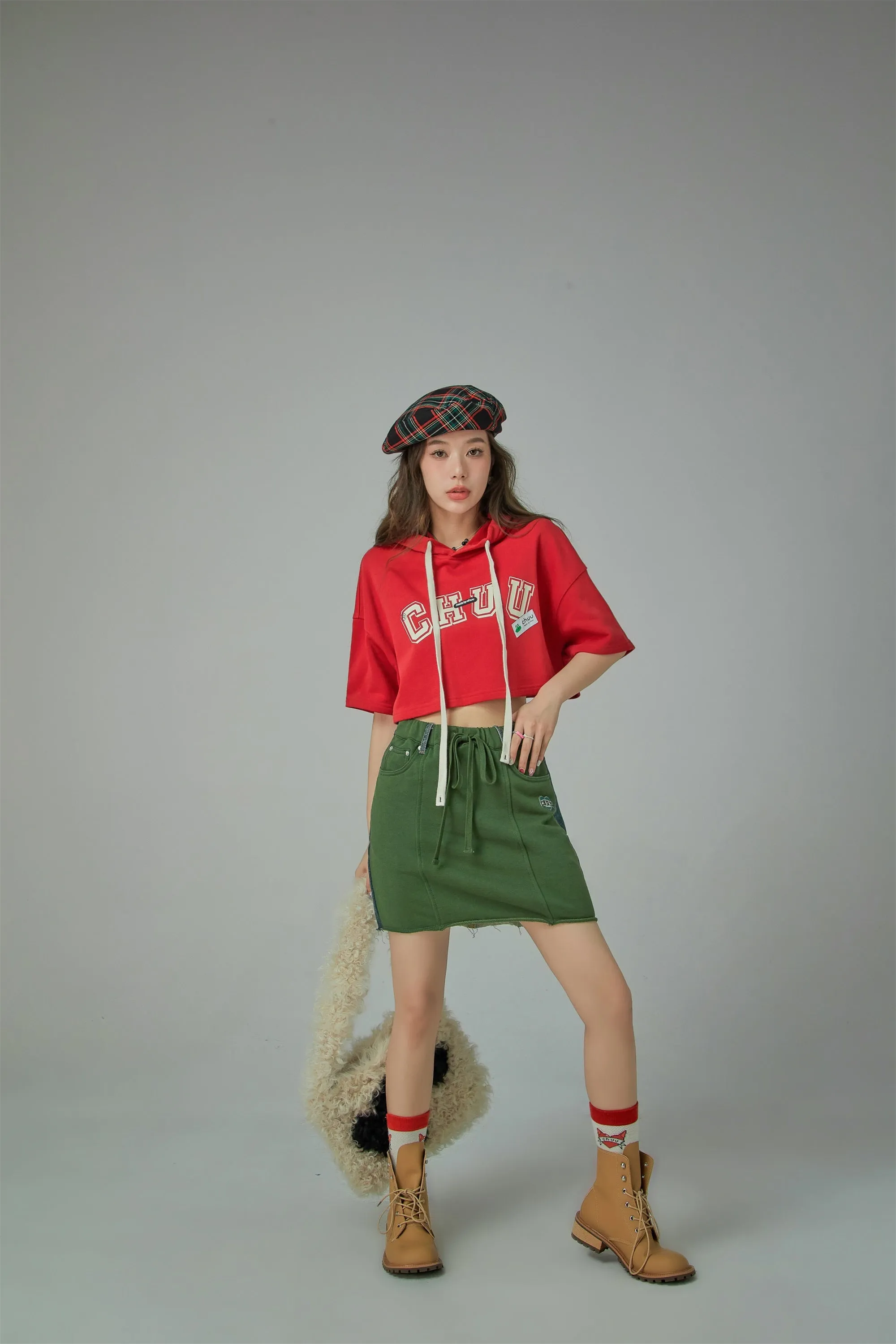 Sporty Chuu Logo Loose Fit Hoodie