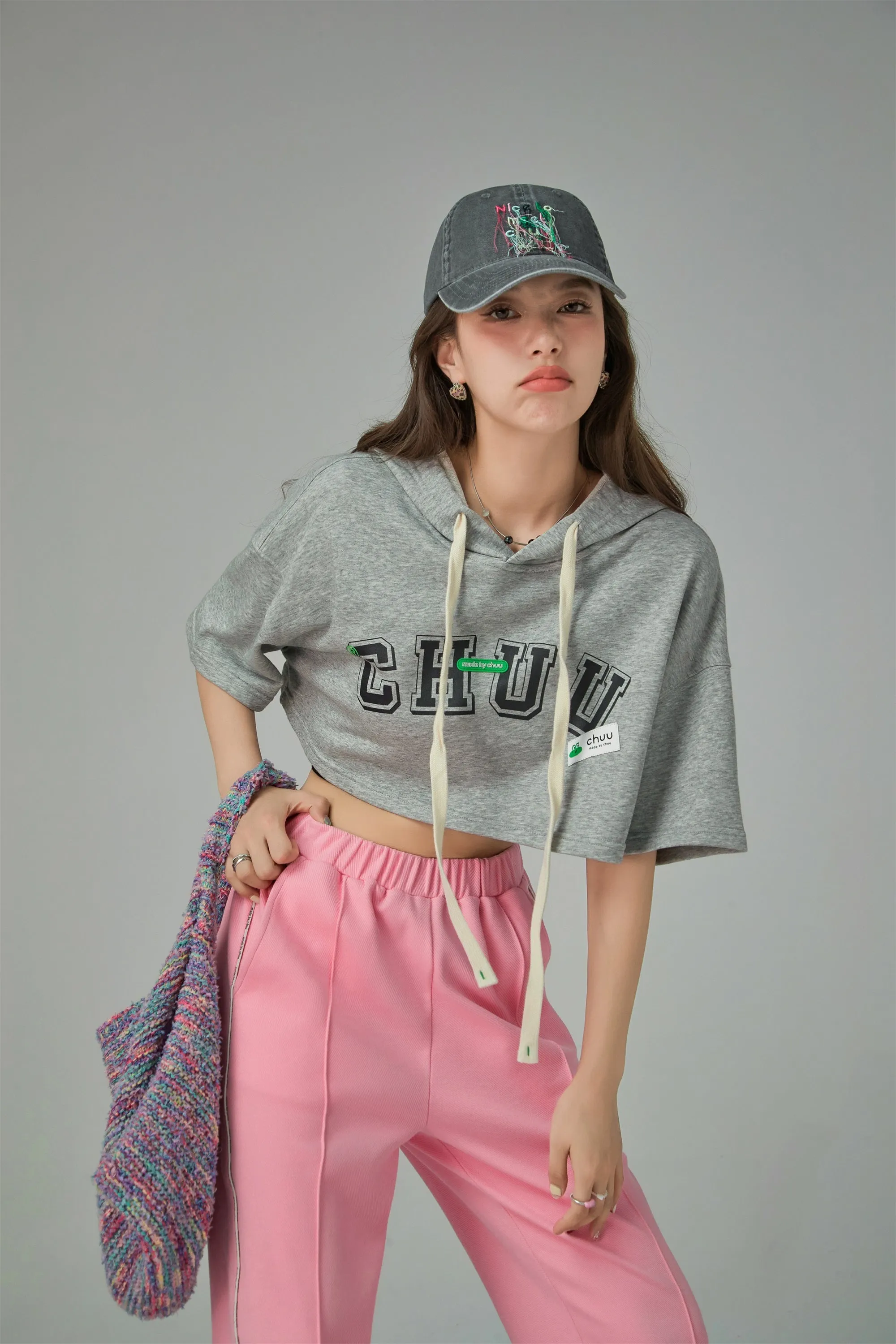 Sporty Chuu Logo Loose Fit Hoodie