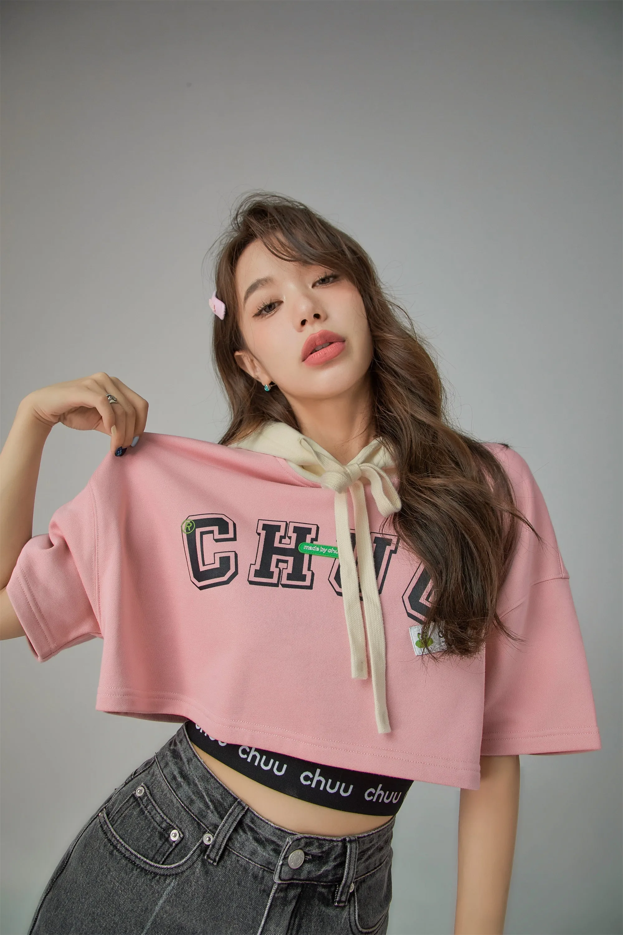 Sporty Chuu Logo Loose Fit Hoodie