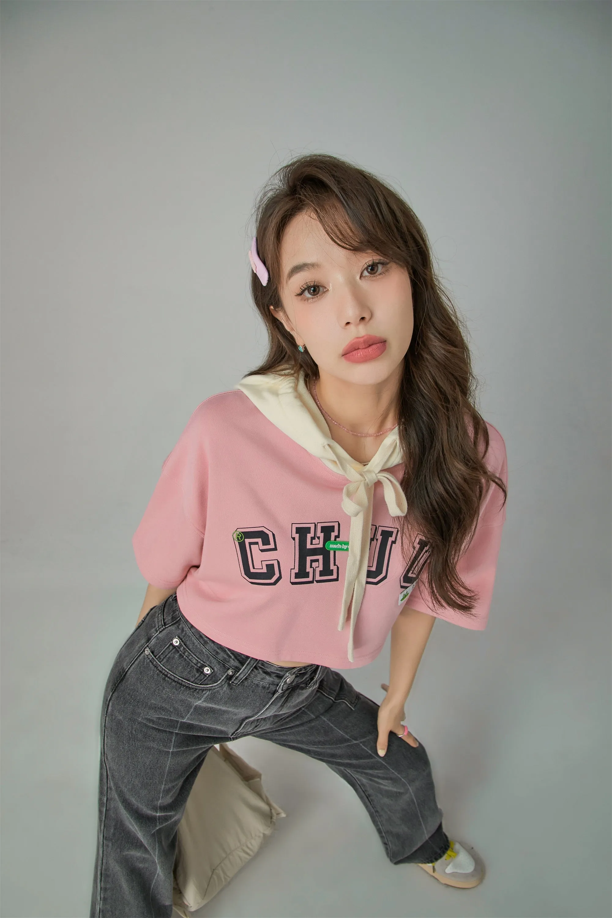 Sporty Chuu Logo Loose Fit Hoodie